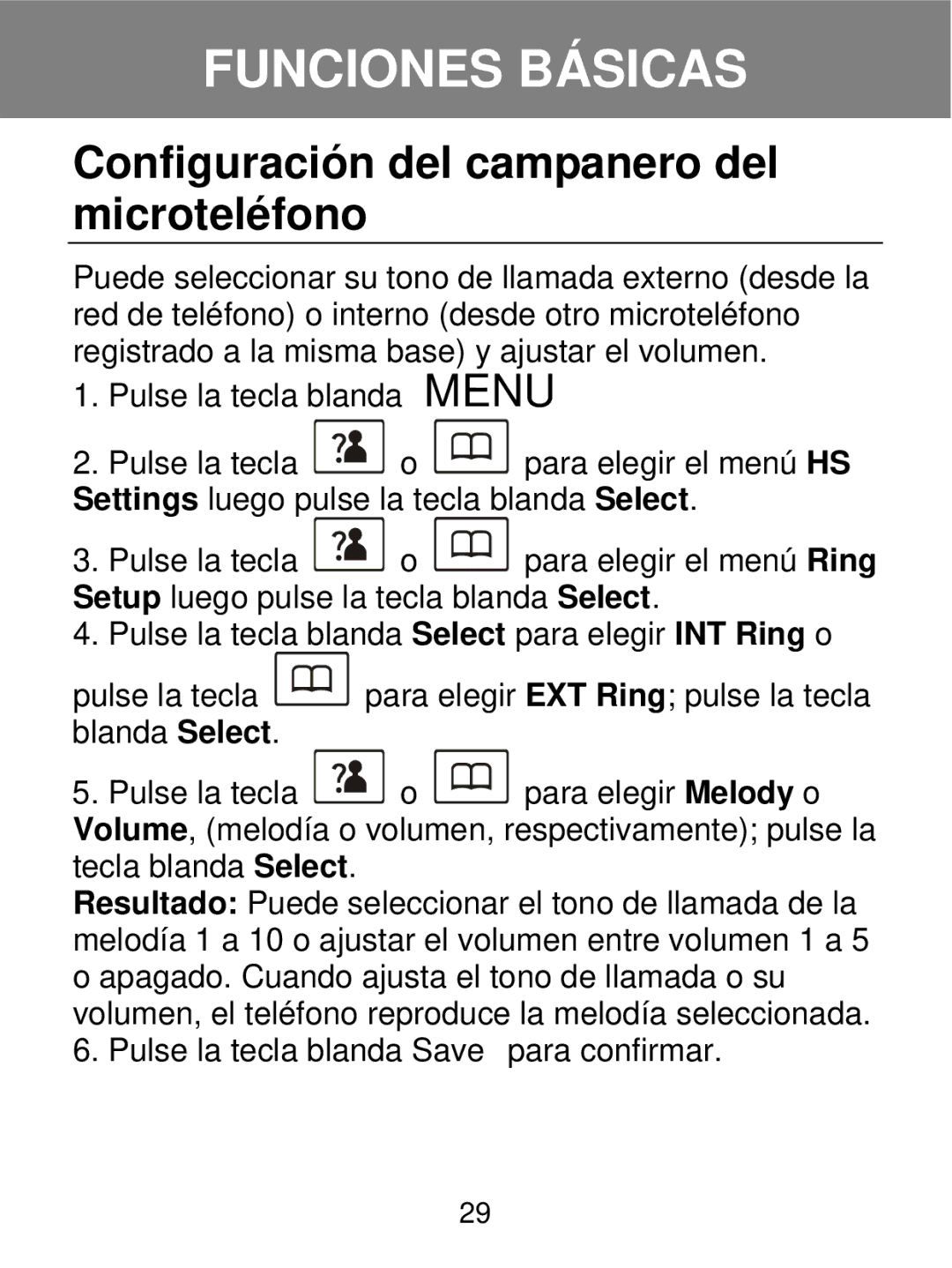 Geemarc 350 manual Configuración del campanero del microteléfono 