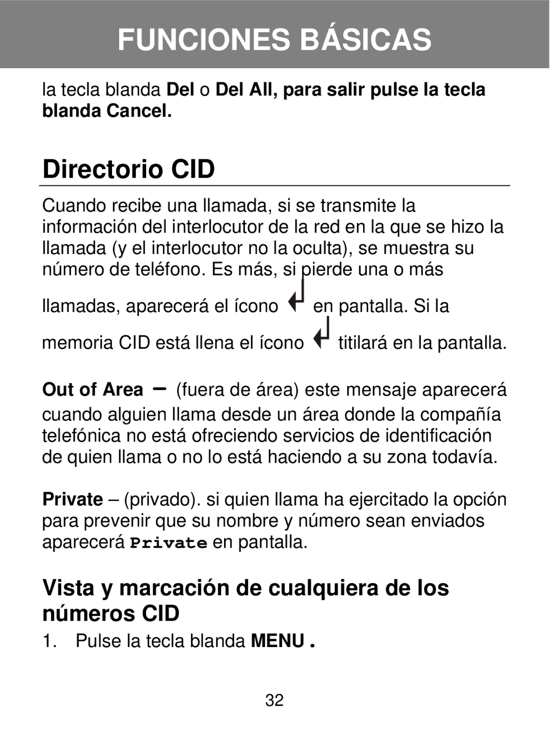 Geemarc 350 manual Directorio CID, Vista y marcación de cualquiera de los números CID 