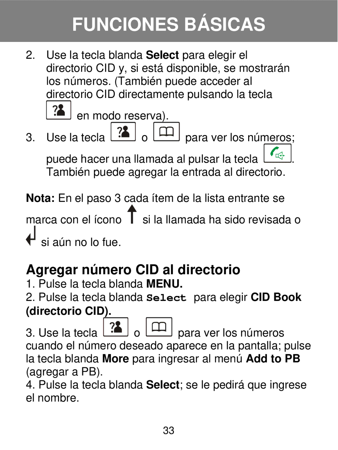 Geemarc 350 manual Agregar número CID al directorio, Directorio CID 