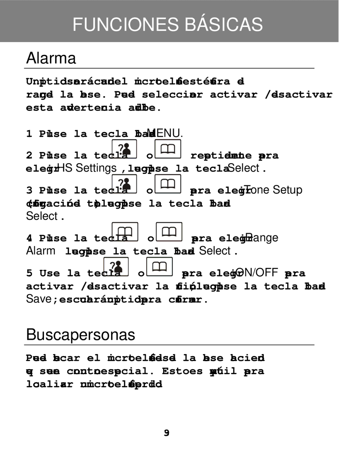 Geemarc 350 manual Alarma, Buscapersonas 