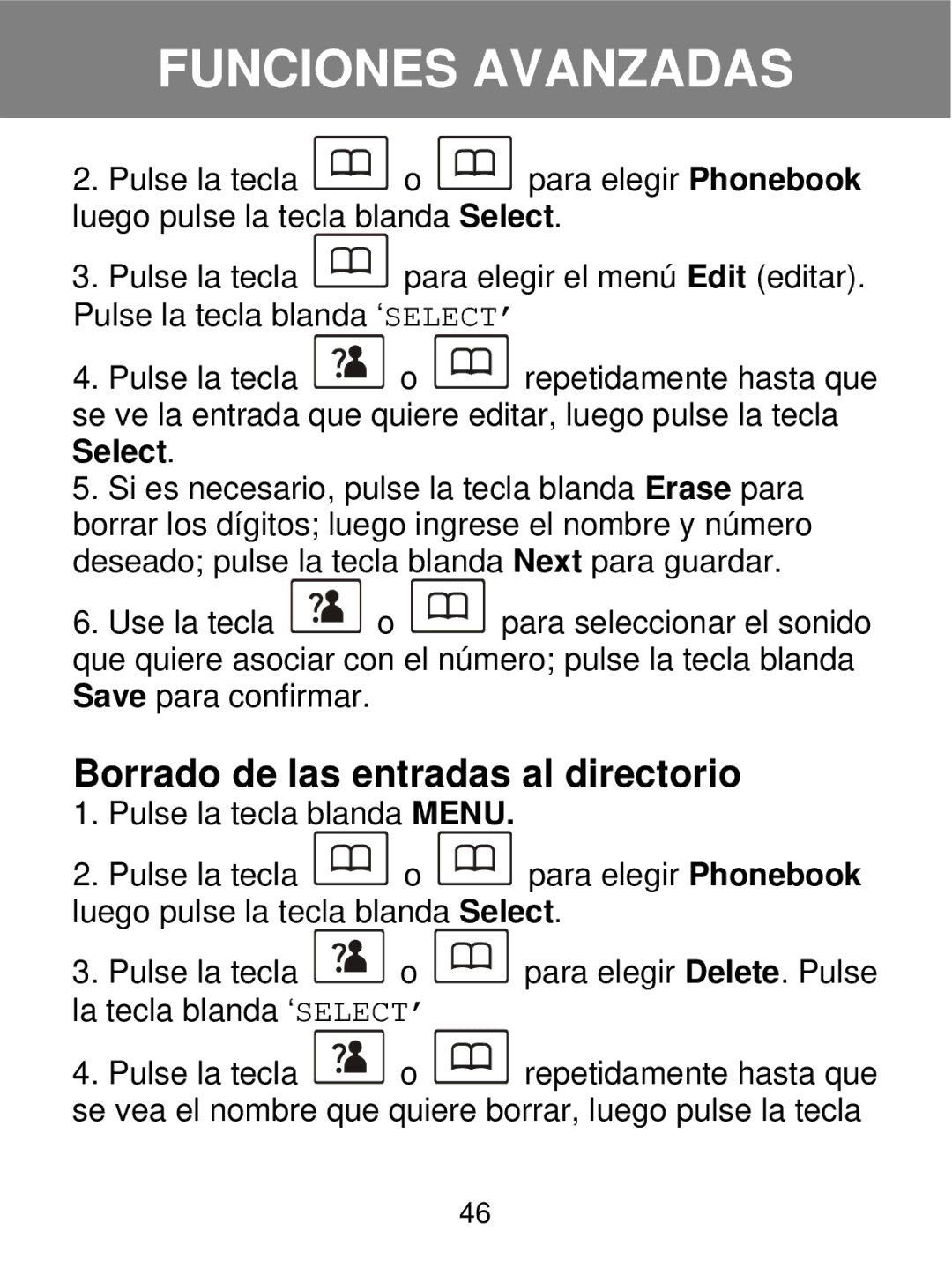 Geemarc 350 manual Borrado de las entradas al directorio 