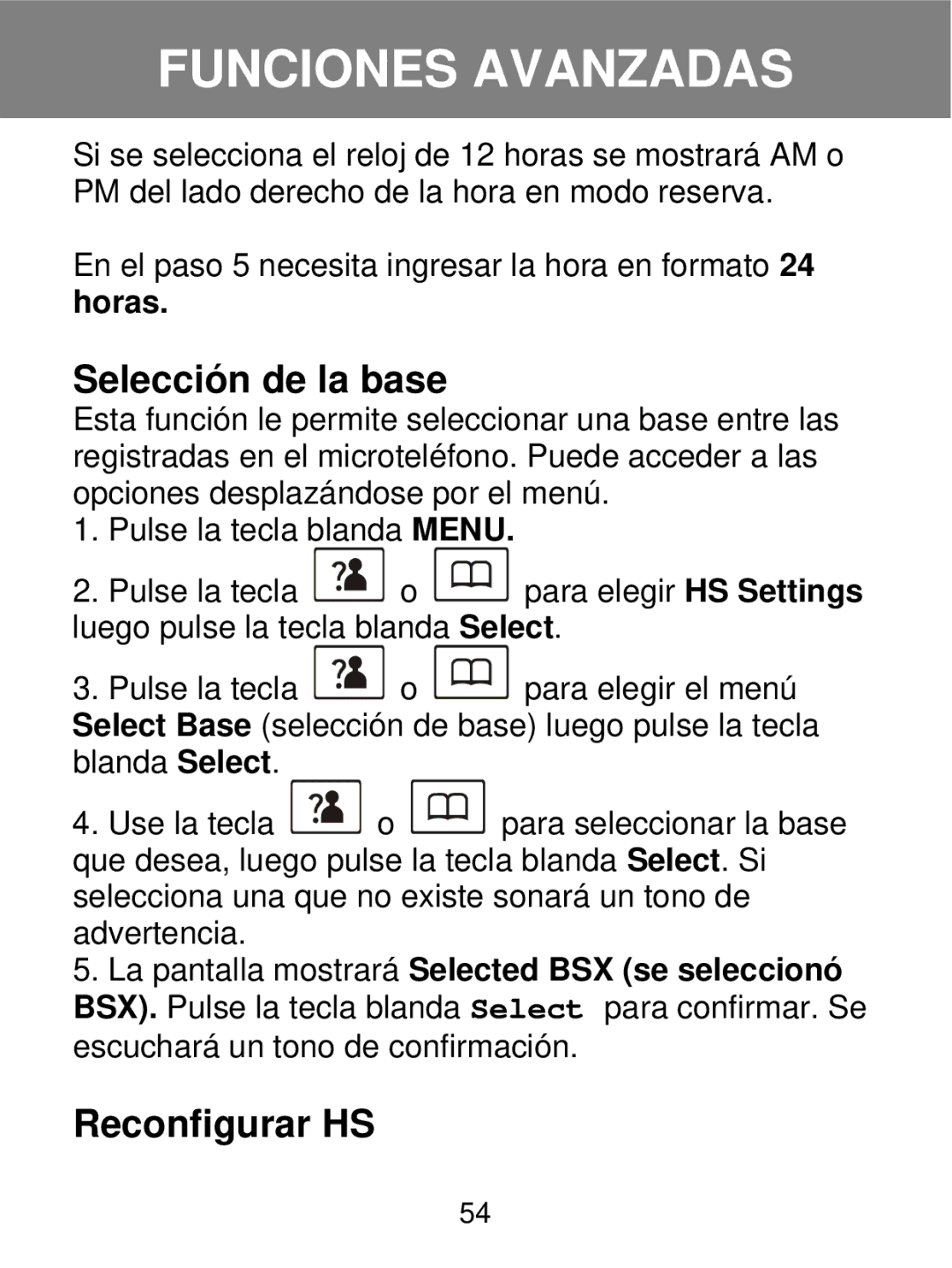 Geemarc 350 manual Selección de la base, Reconfigurar HS 