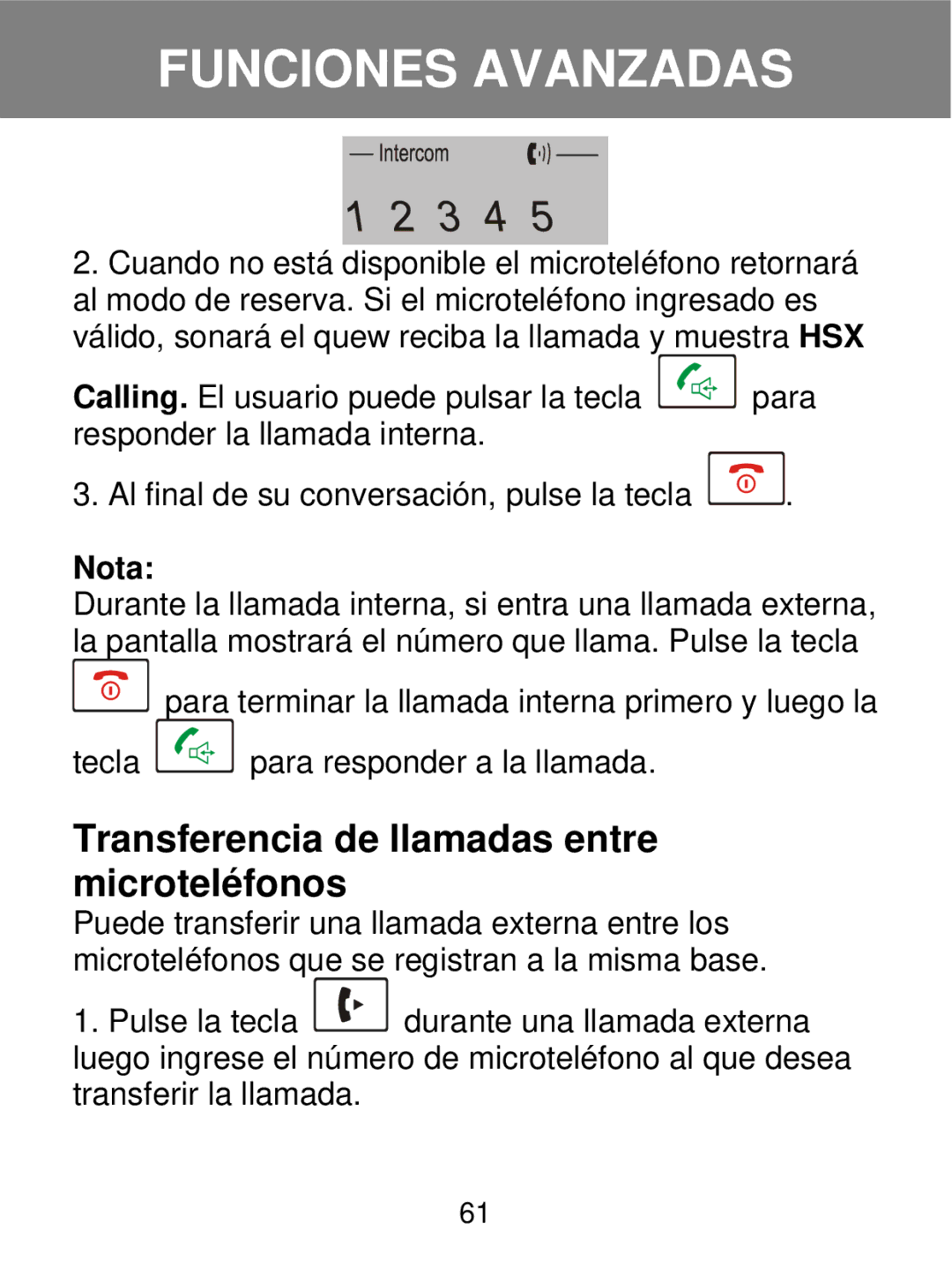 Geemarc 350 manual Transferencia de llamadas entre microteléfonos, Nota 