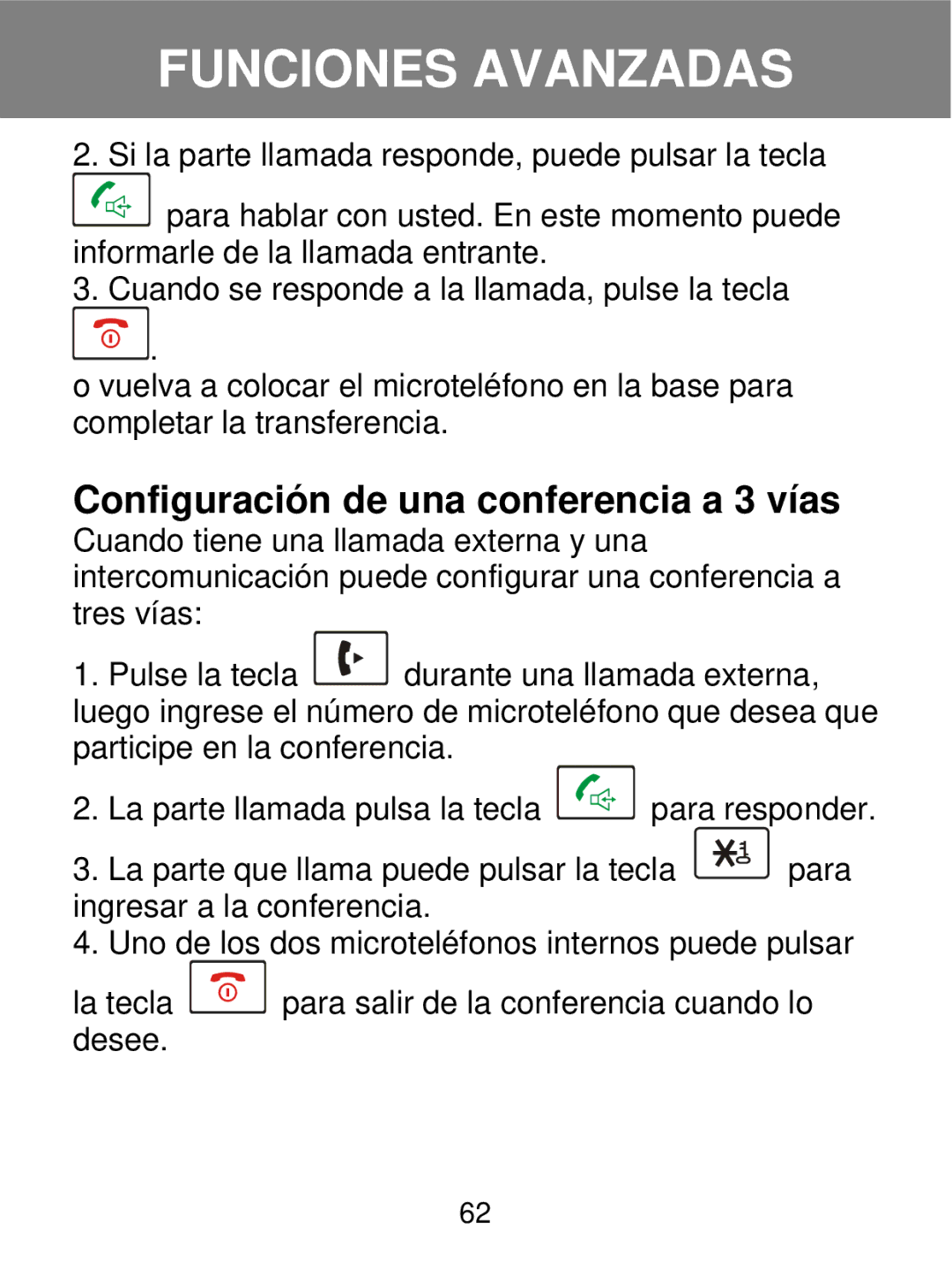 Geemarc 350 manual Configuración de una conferencia a 3 vías 