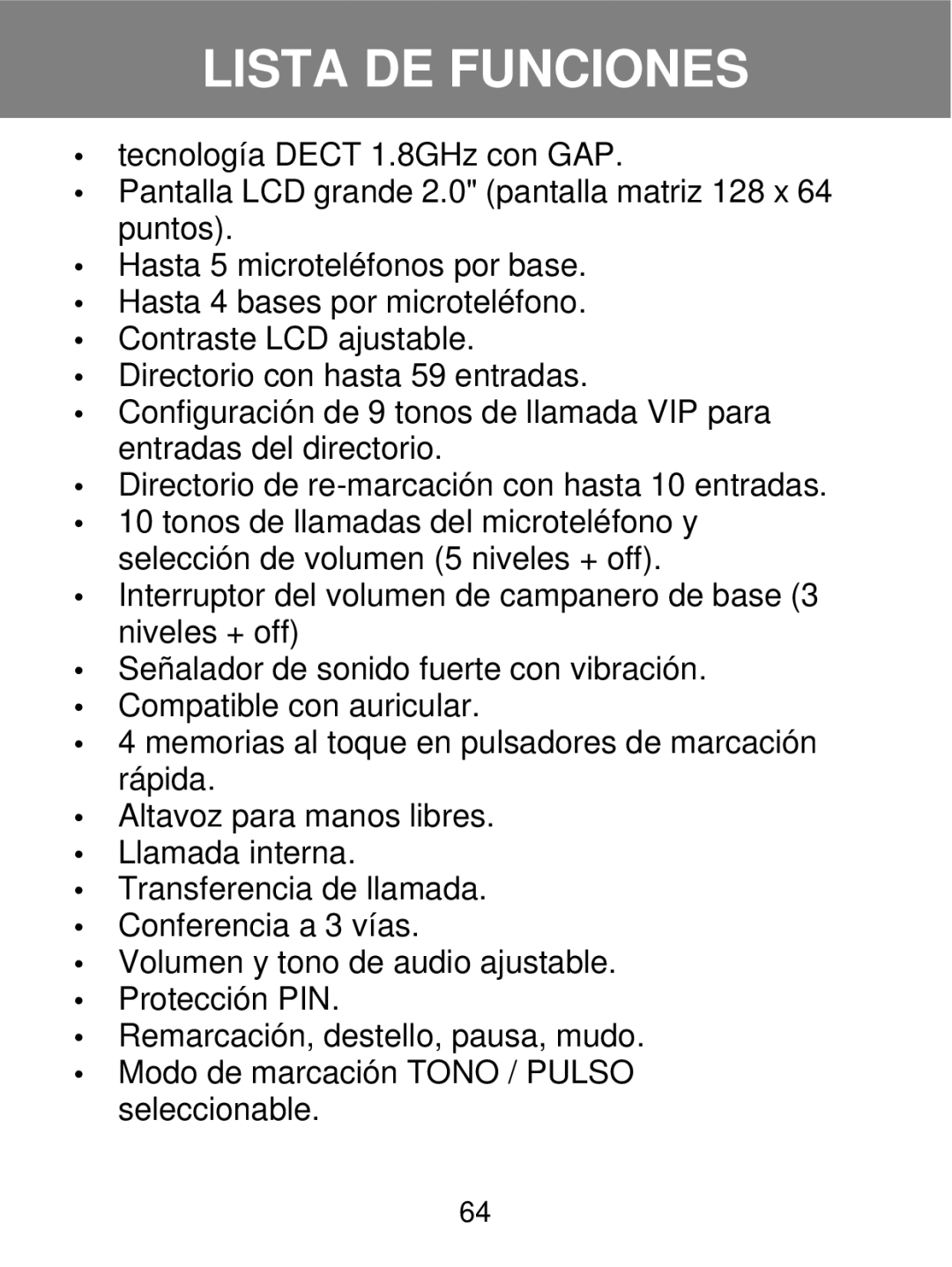 Geemarc 350 manual Lista DE Funciones 