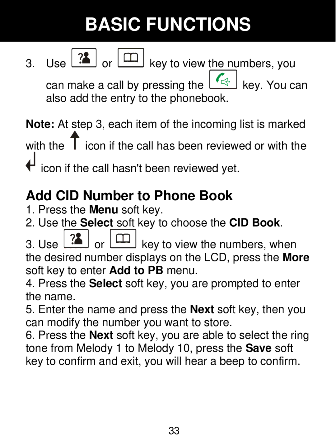 Geemarc 350 manual Add CID Number to Phone Book 