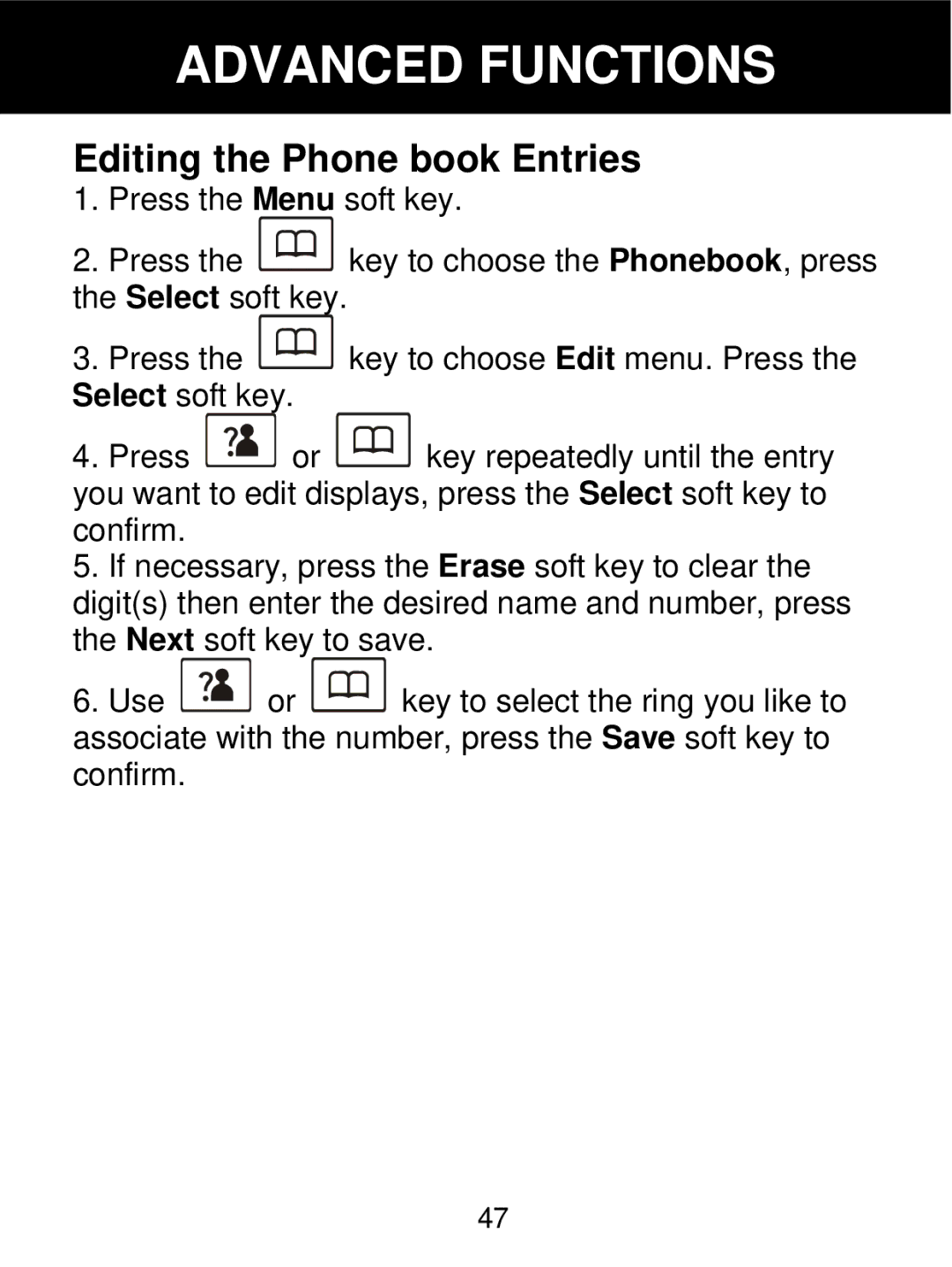 Geemarc 350 manual Editing the Phone book Entries 