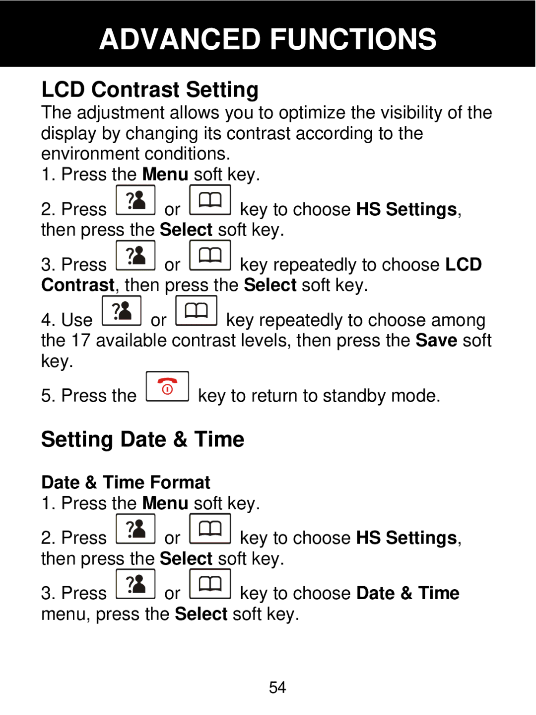 Geemarc 350 manual LCD Contrast Setting, Setting Date & Time, Date & Time Format 