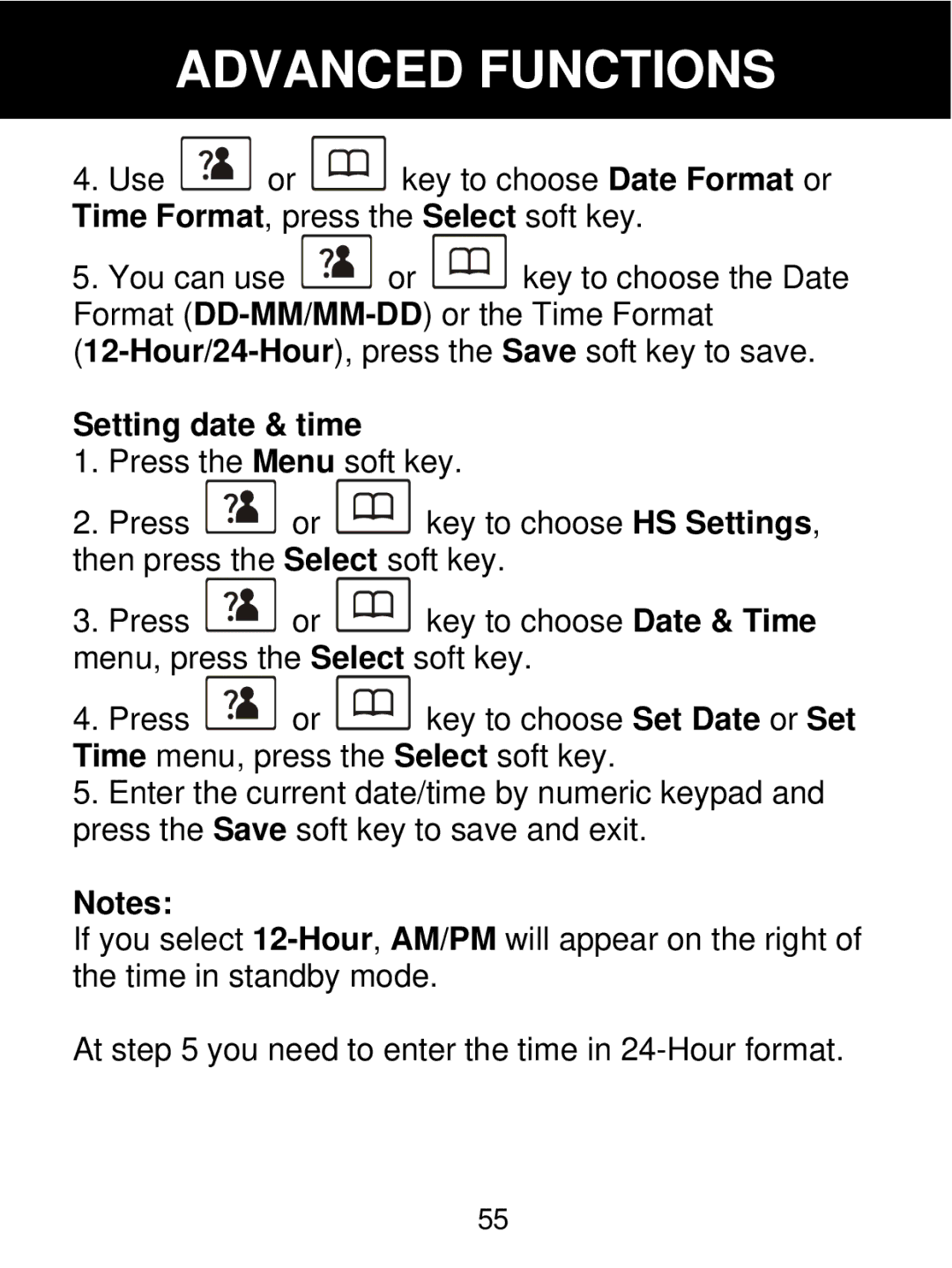 Geemarc 350 manual Setting date & time 