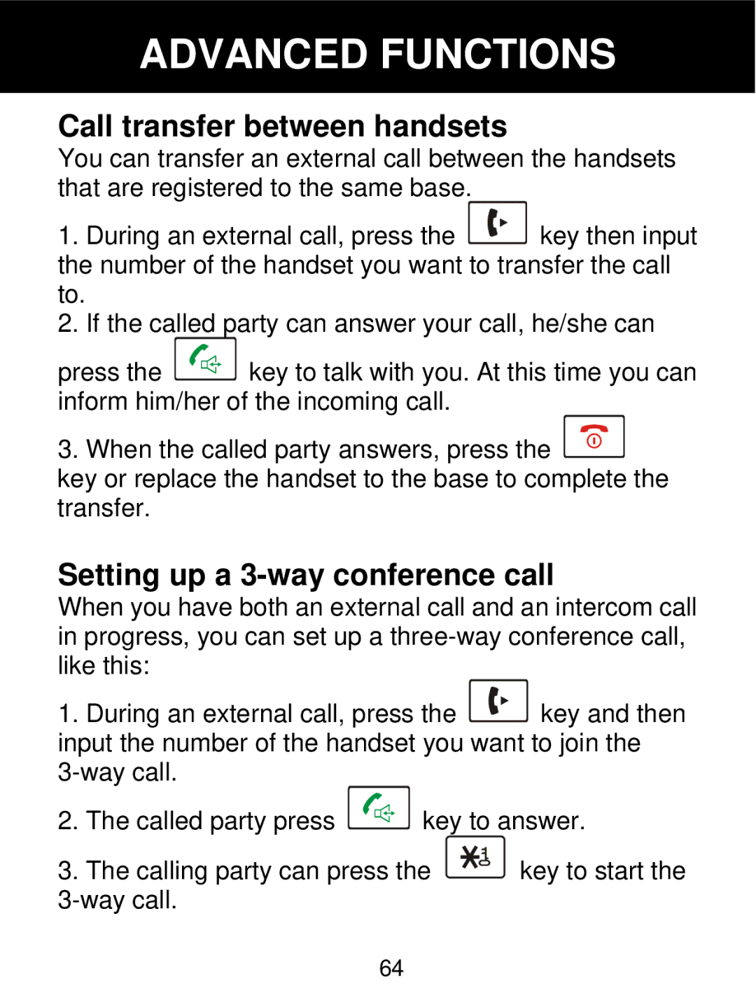 Geemarc 350 manual Call transfer between handsets, Setting up a 3-way conference call 