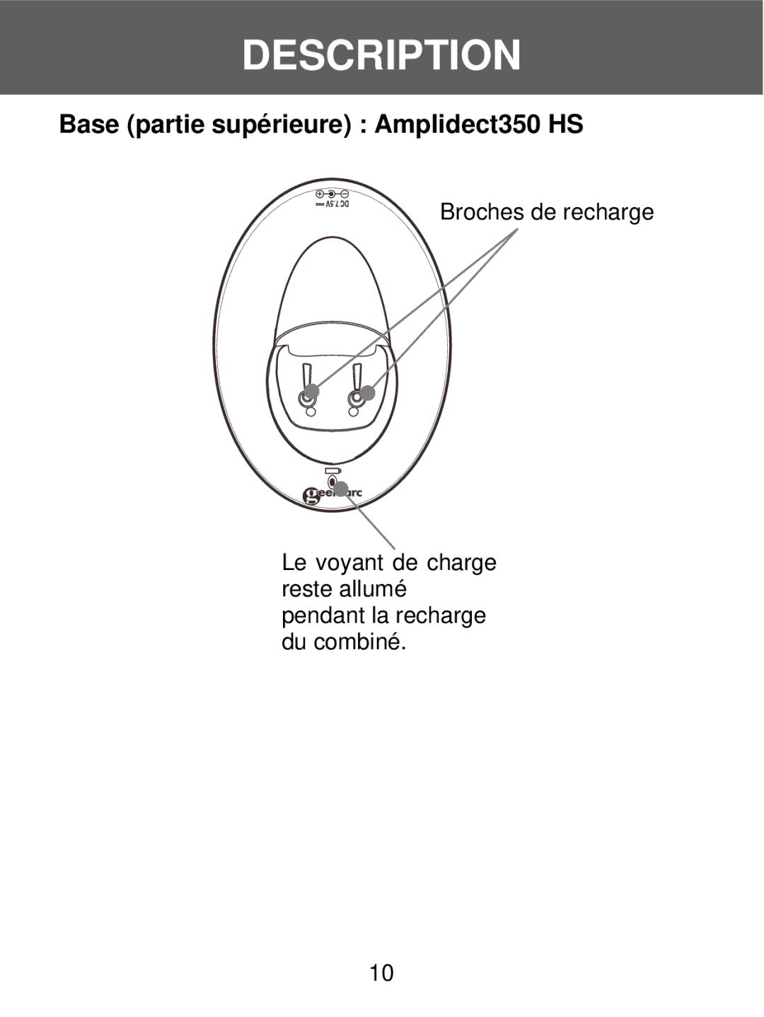 Geemarc manual Base partie supérieure Amplidect350 HS 