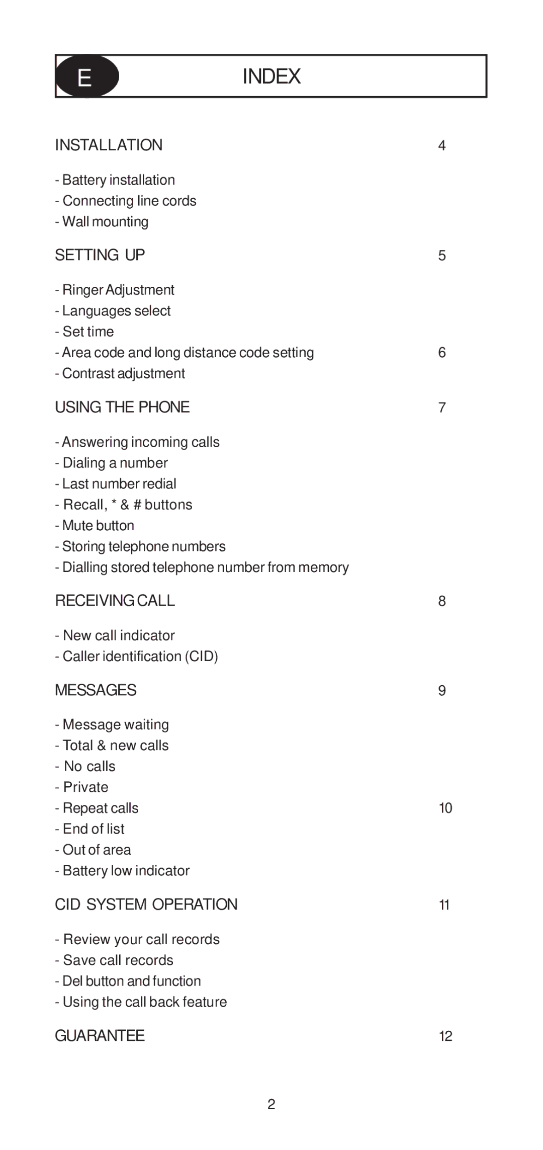 Geemarc 4 CID manual Eindex, Setting UP 