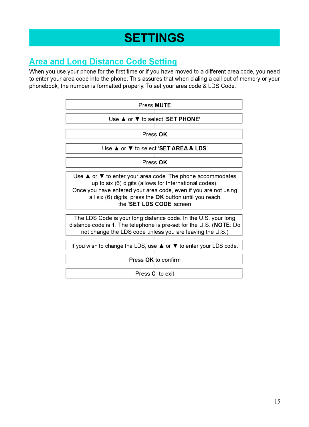 Geemarc 500 manual Area and Long Distance Code Setting 