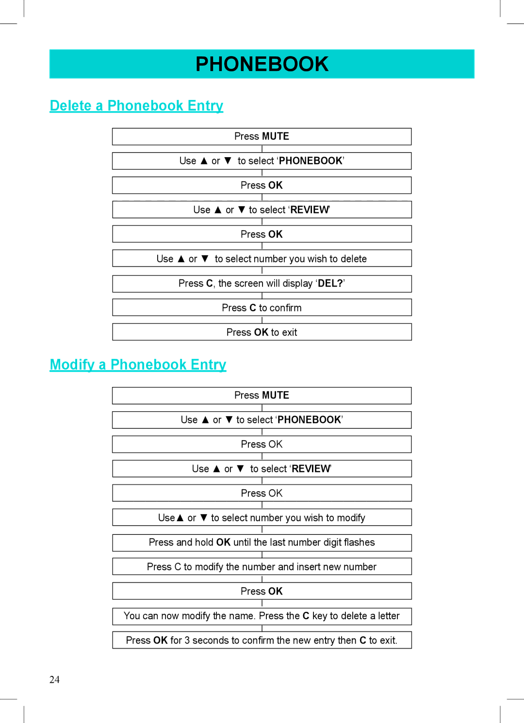 Geemarc 500 manual Delete a Phonebook Entry, Modify a Phonebook Entry 