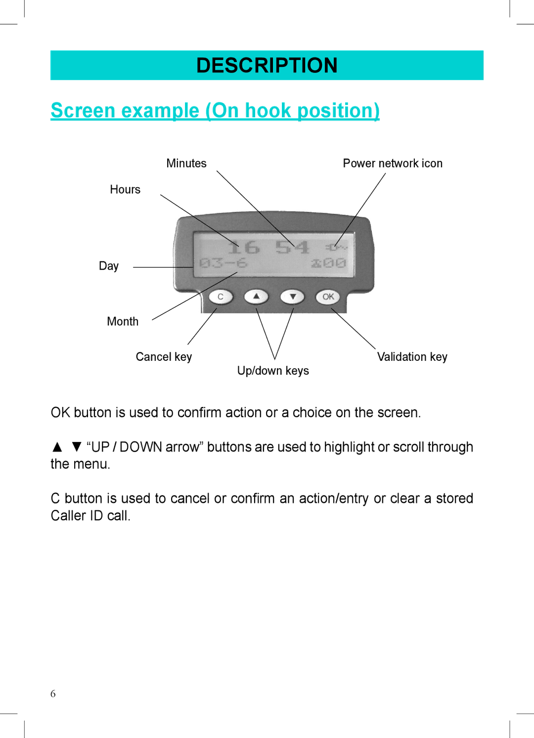 Geemarc 500 manual Screen example On hook position 