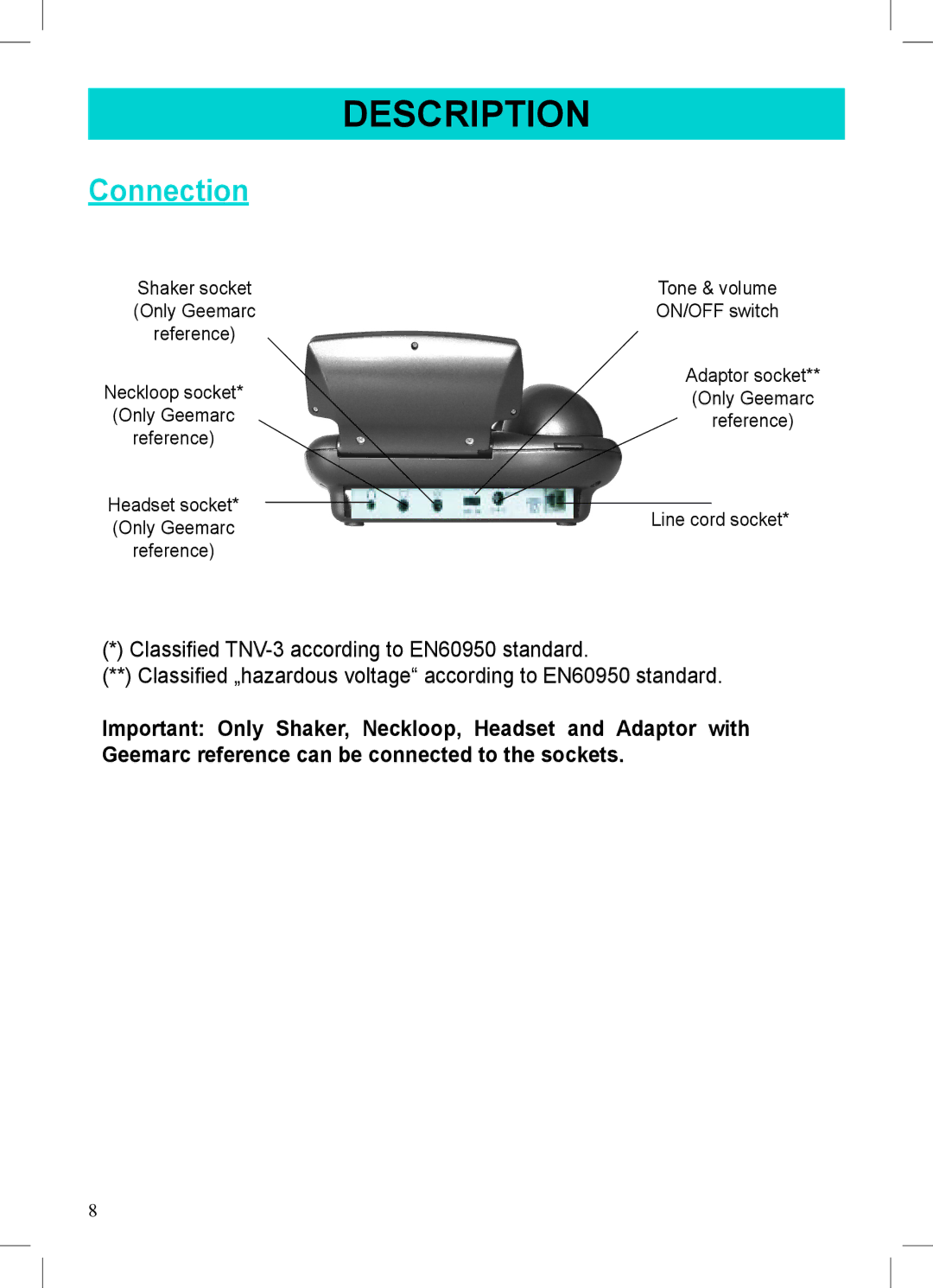 Geemarc 500 manual Connection 