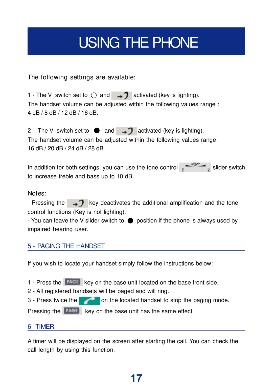 Geemarc Ampli DECT150 manual Paging the Handset, Timer 