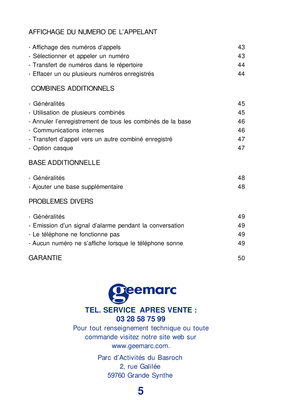 Geemarc Ampli DECT150 manual TEL. Service Apres Vente 