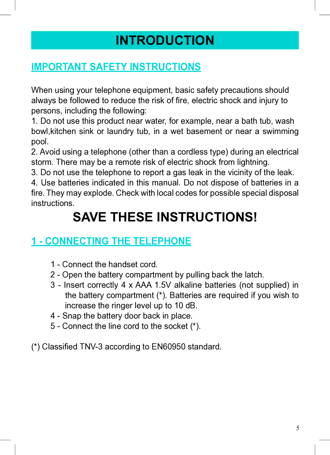 Geemarc AMPLI1100 manual Introduction, Important Safety Instructions, Connecting the Telephone 