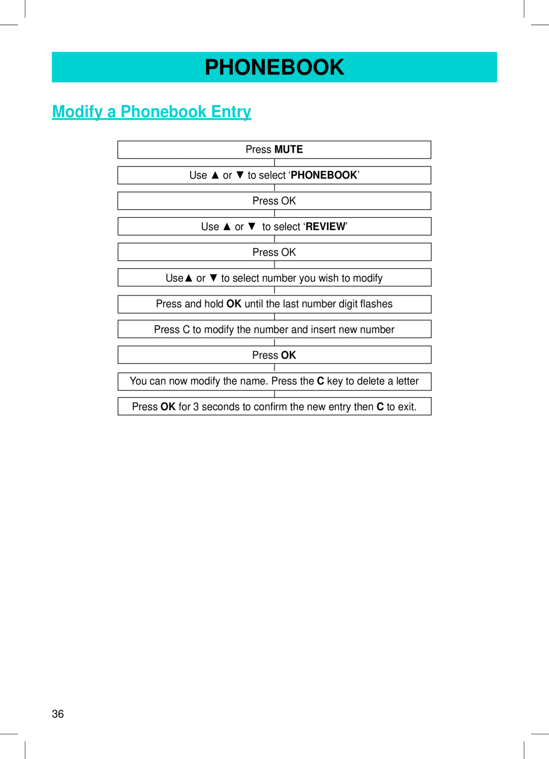 Geemarc AMPLI600 manual Modify a Phonebook Entry 