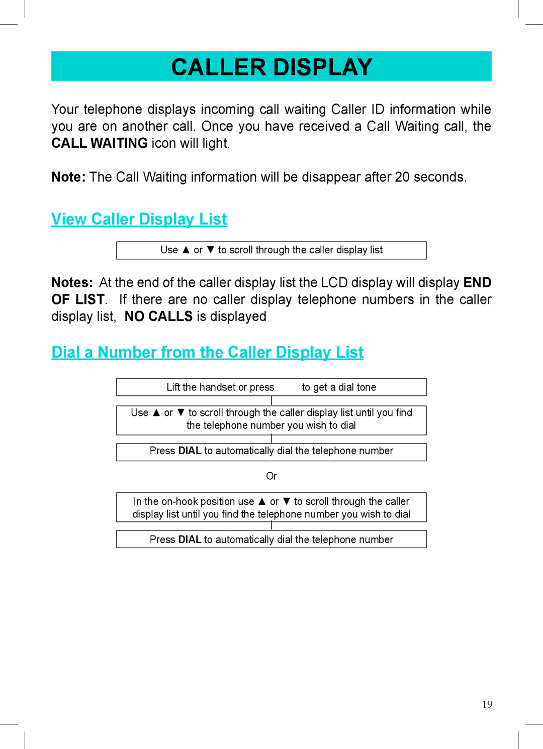 Geemarc AMPLIVOICE50 manual View Caller Display List, Dial a Number from the Caller Display List 