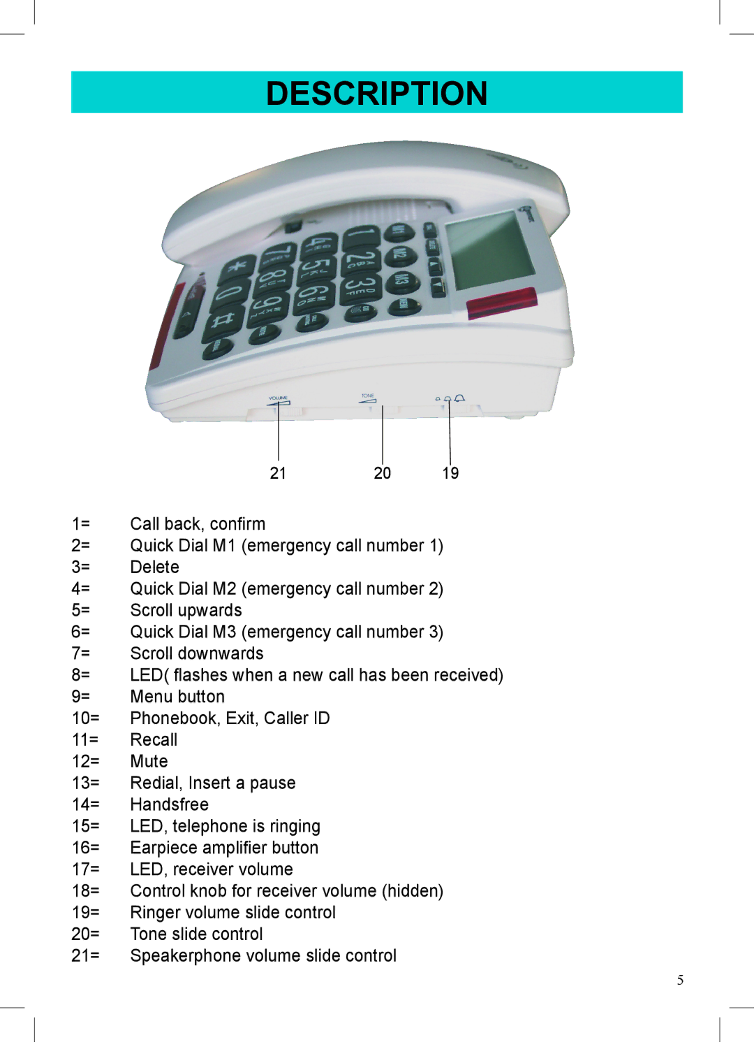 Geemarc AMPLIVOICE50 manual Menu button 