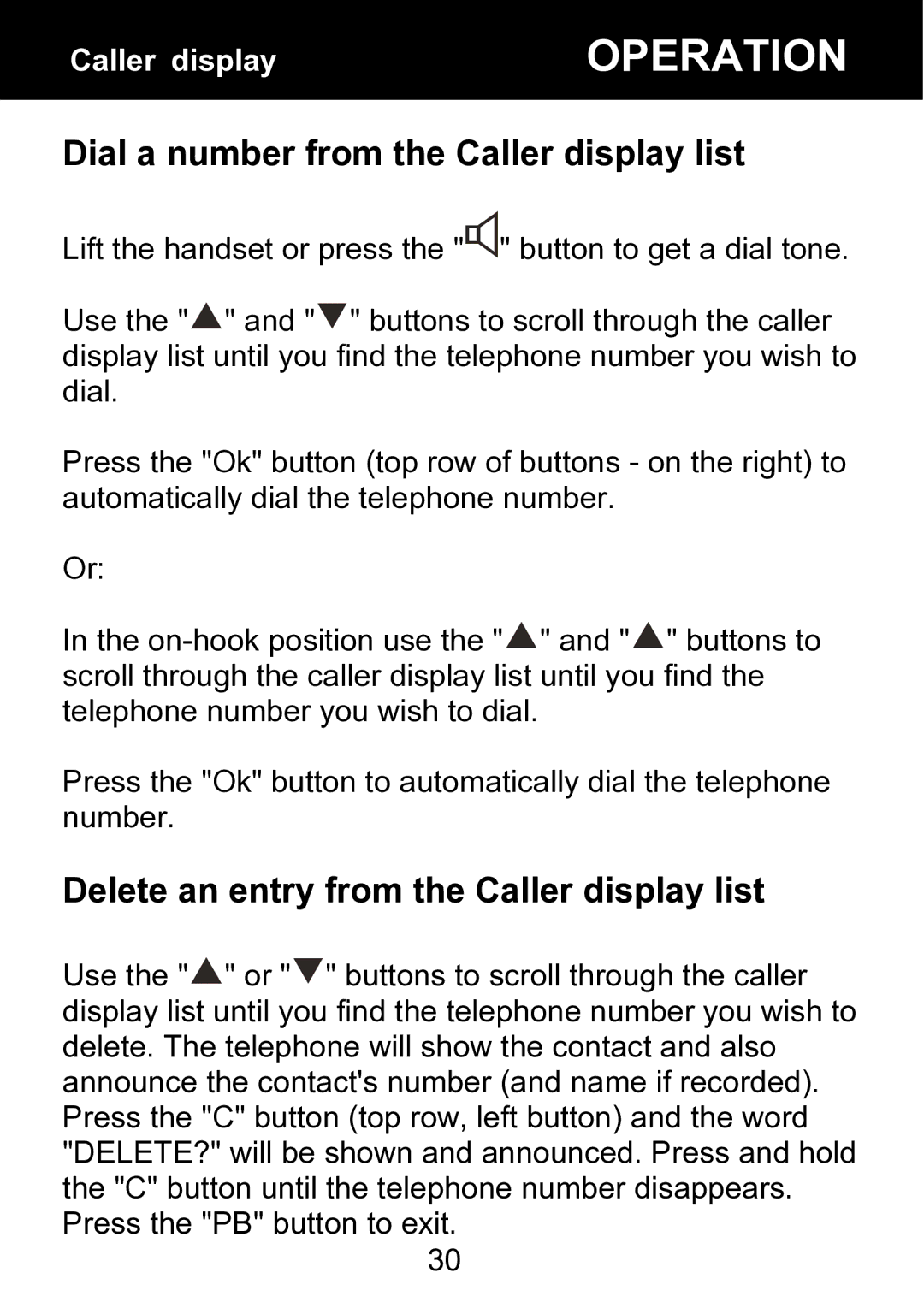 Geemarc BDP400 manual Dial a number from the Caller display list, Delete an entry from the Caller display list 