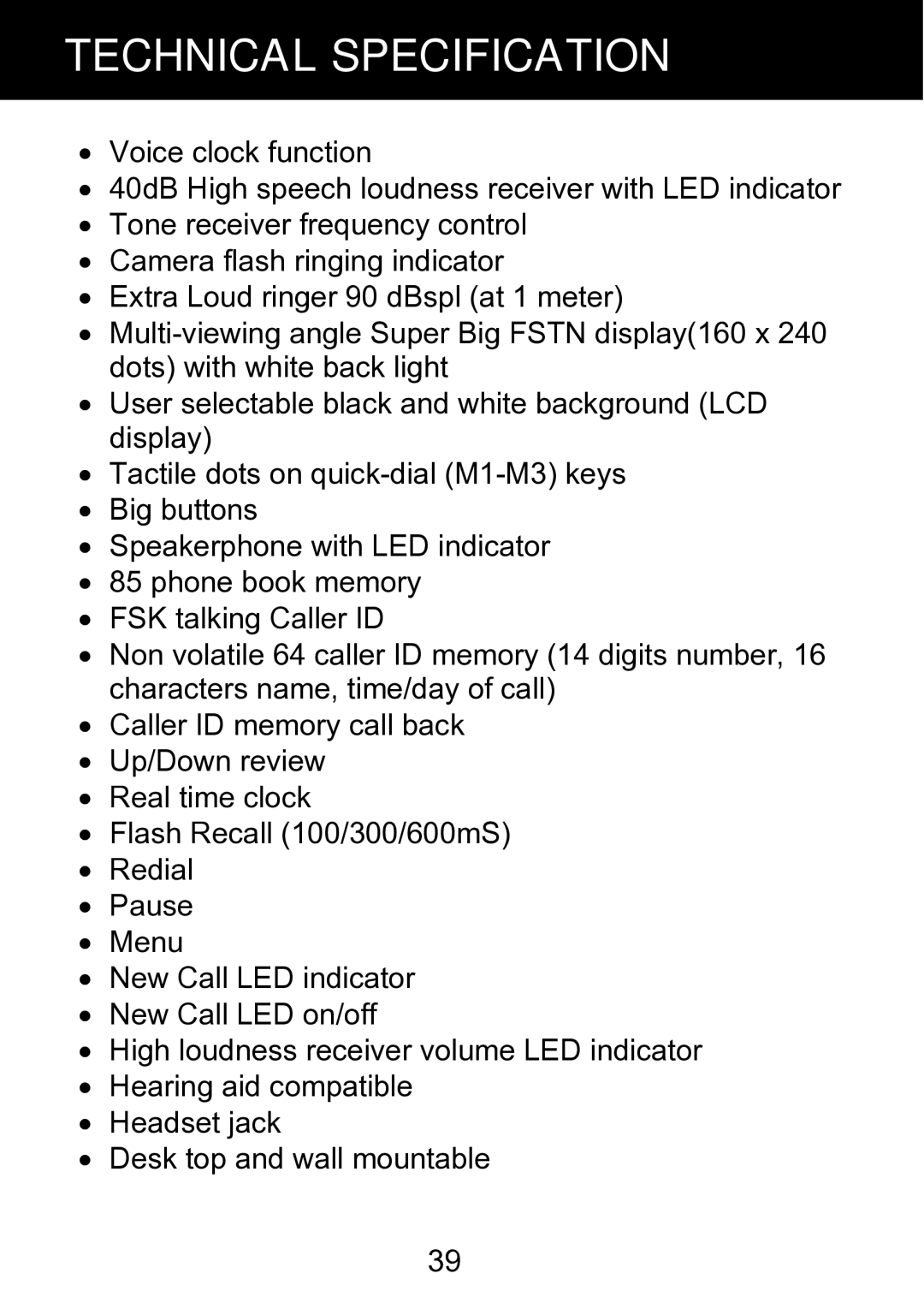 Geemarc BDP400 manual Technical Specification 