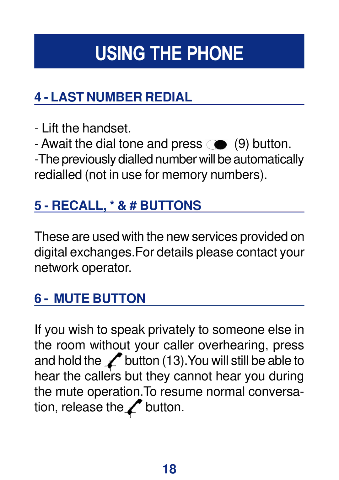 Geemarc CL200+ manual Last Number Redial, RECALL, * & # Buttons, Mute Button 