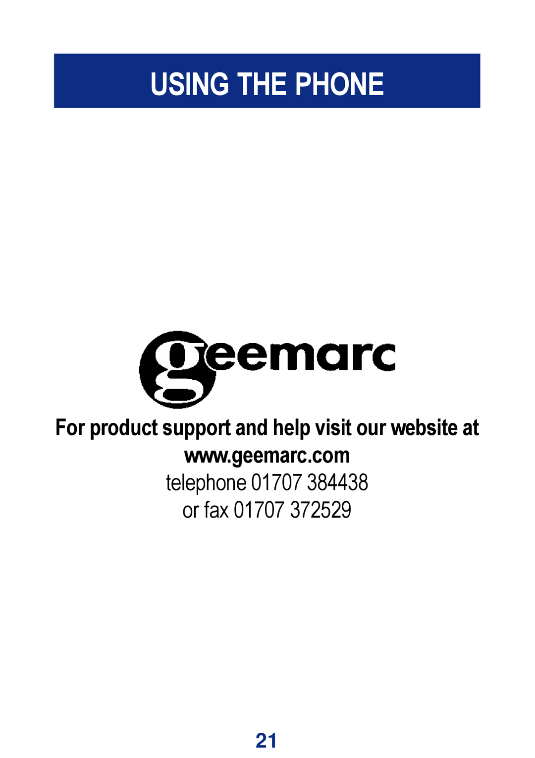 Geemarc CL200+ manual Telephone 01707 Or fax 01707 