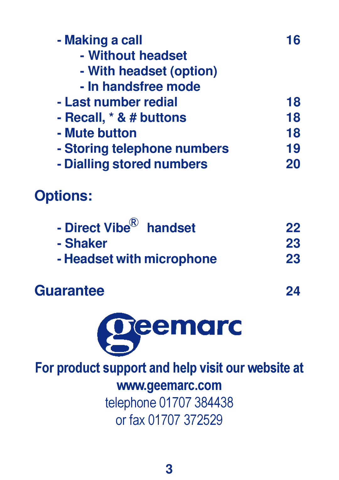 Geemarc CL200+ manual Options 