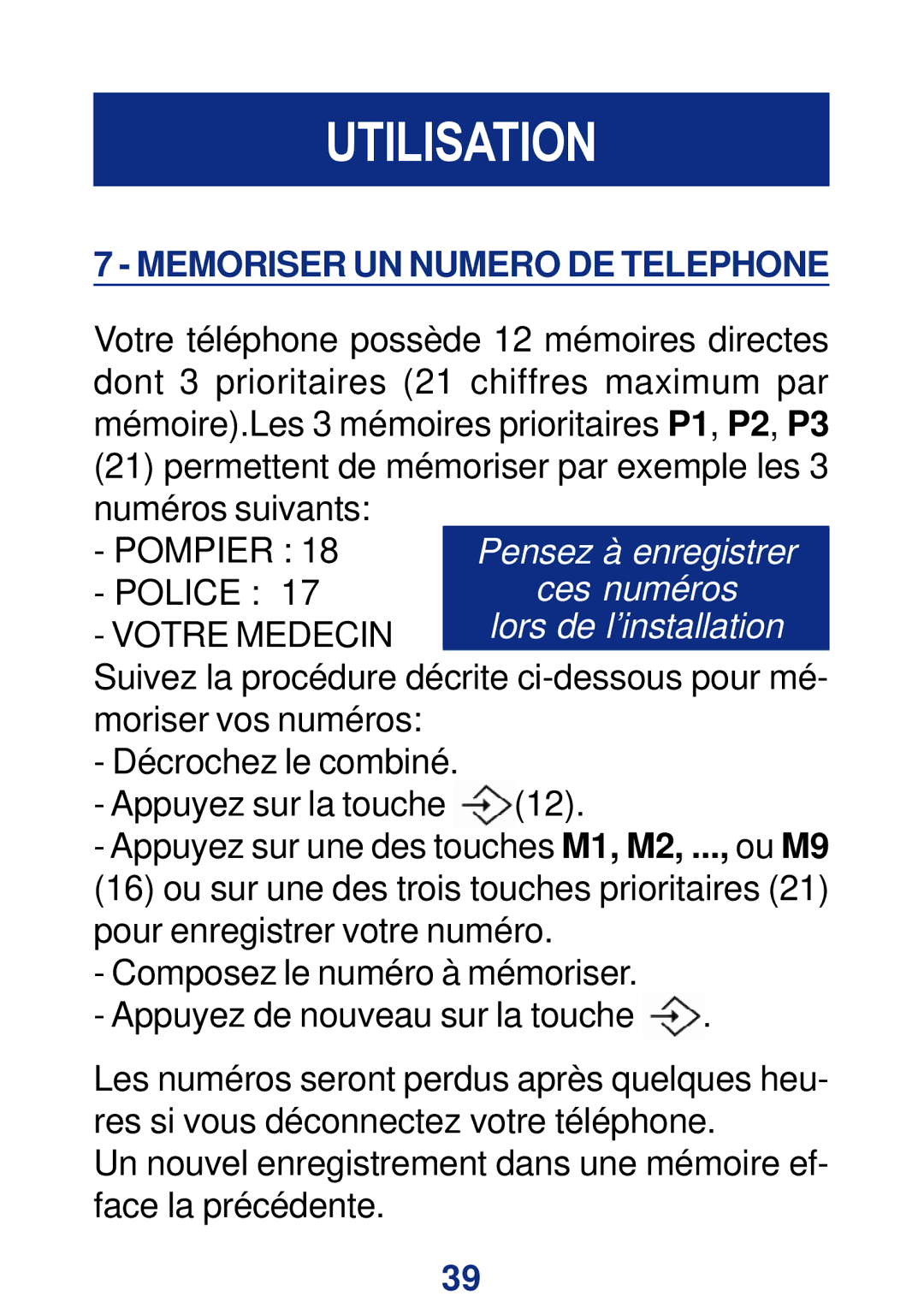 Geemarc CL200+ manual Memoriser UN Numero DE Telephone, Votre Medecin 