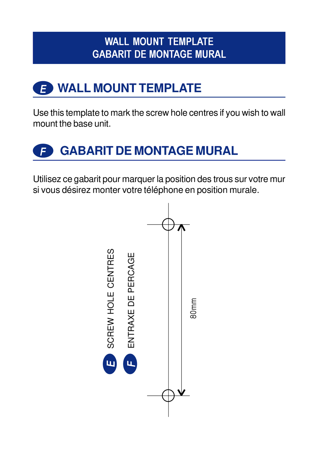 Geemarc CL200+ manual Wall Mount Template, Gabarit DE Montage Mural 