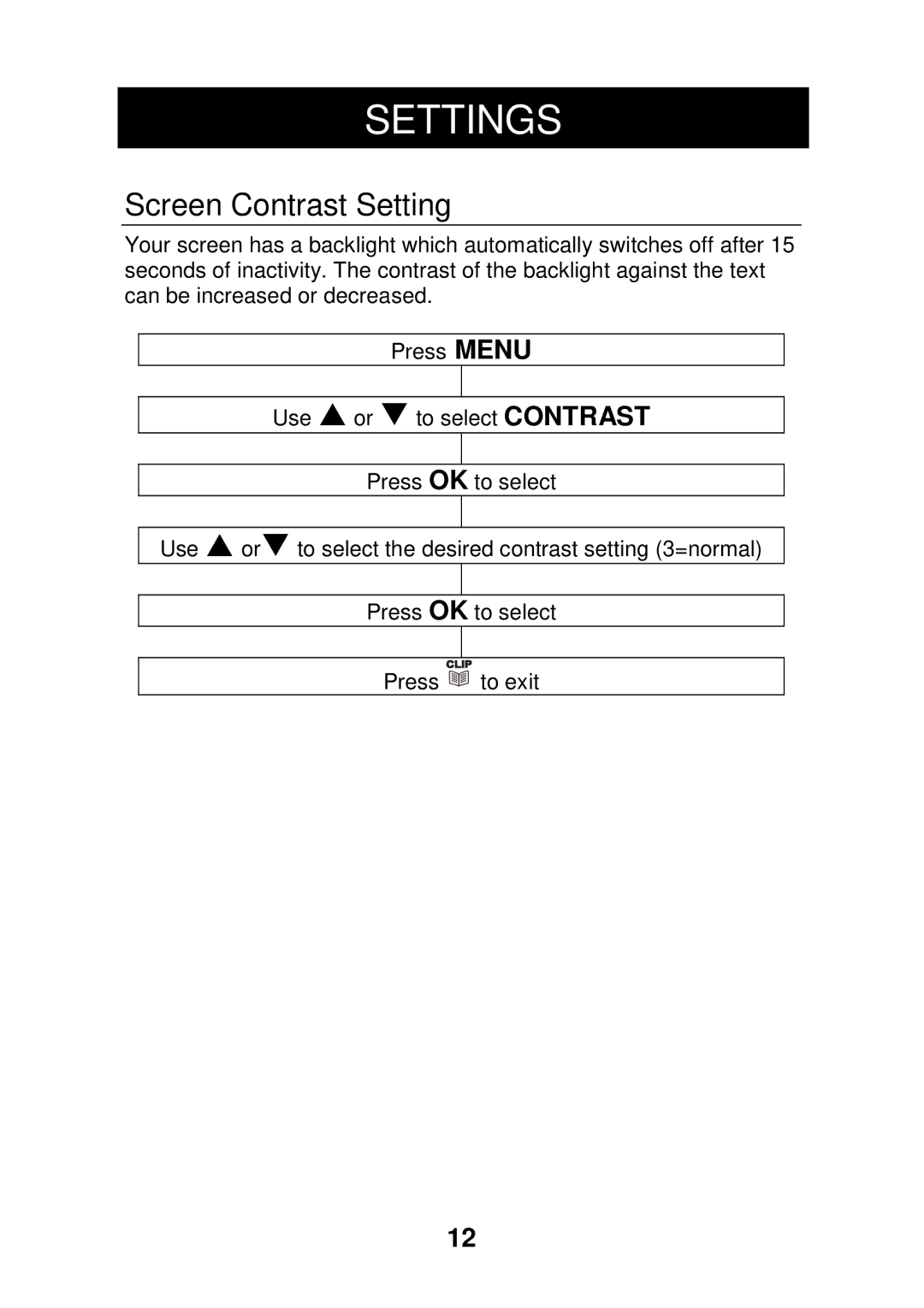 Geemarc CL320 manual Screen Contrast Setting 