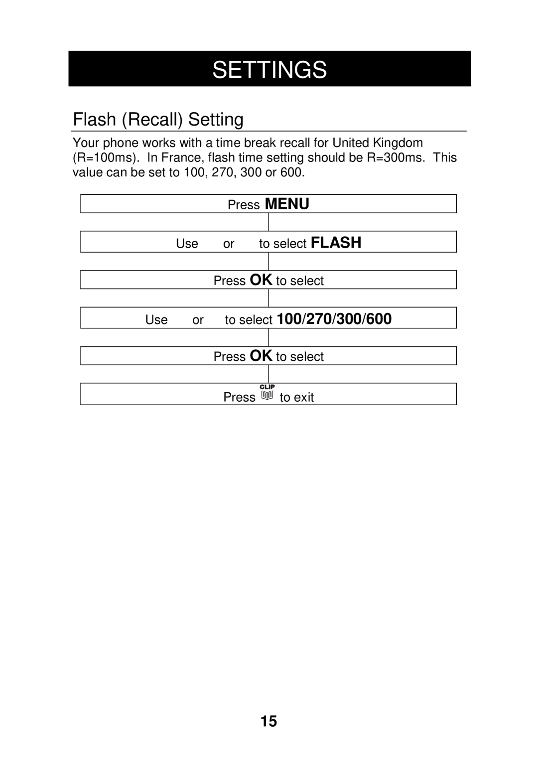 Geemarc CL320 manual Flash Recall Setting 