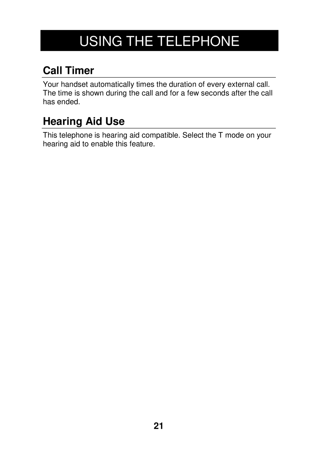 Geemarc CL320 manual Call Timer 