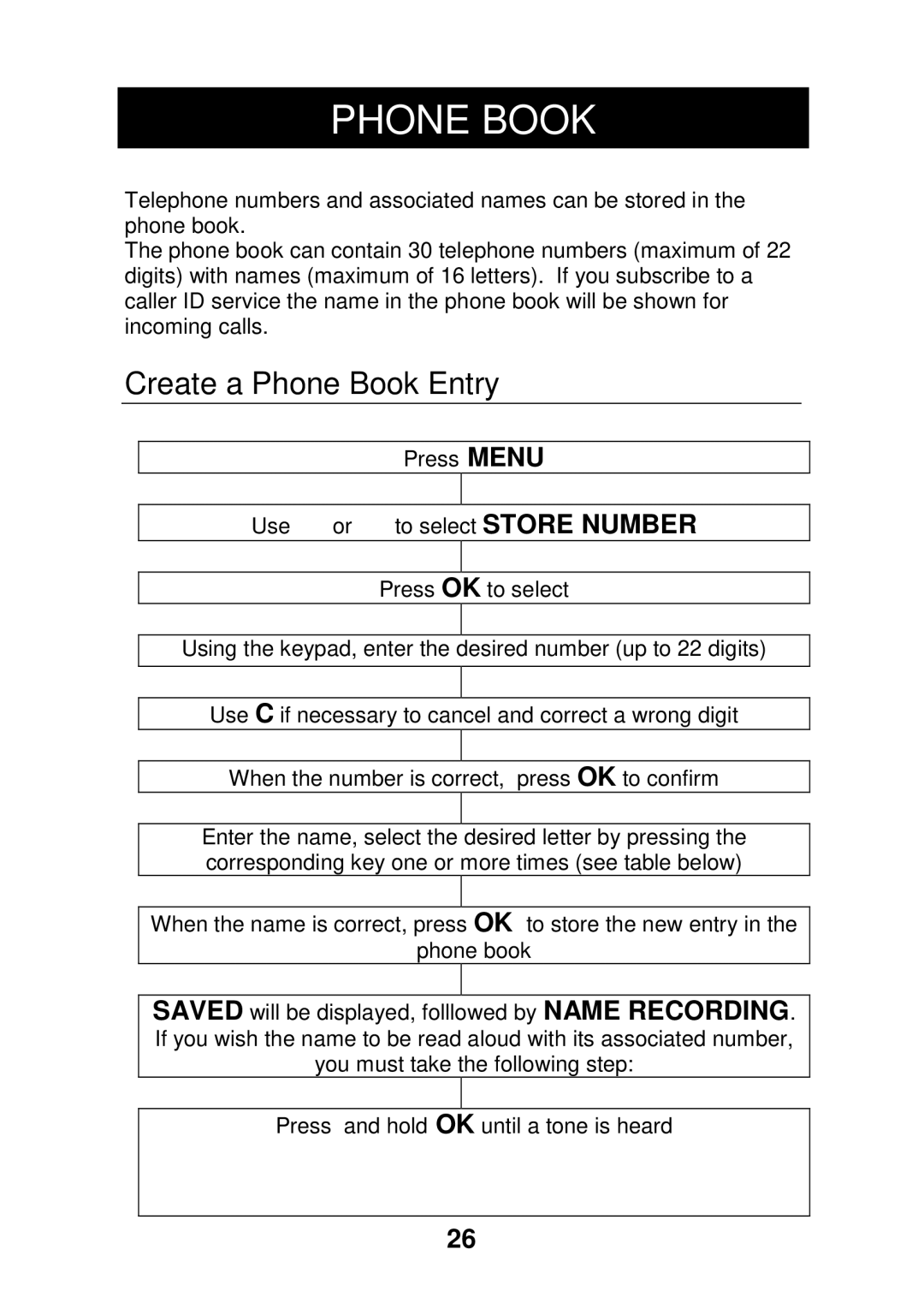 Geemarc CL320 manual Create a Phone Book Entry 