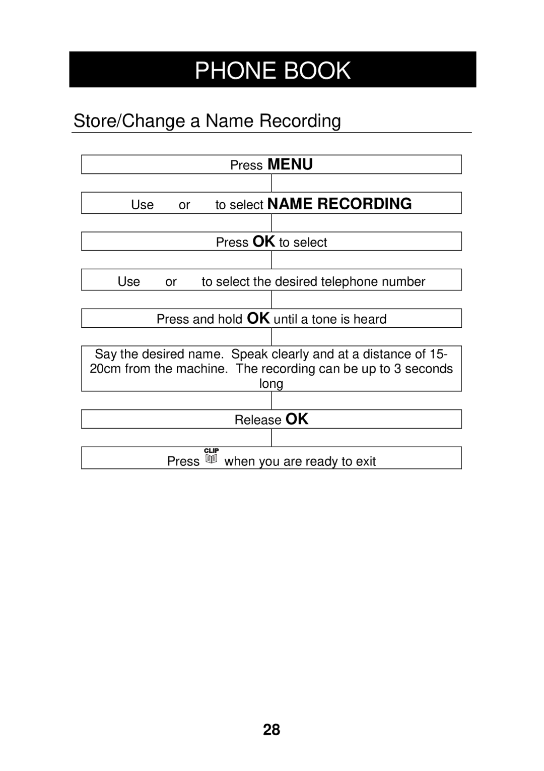 Geemarc CL320 manual Store/Change a Name Recording 