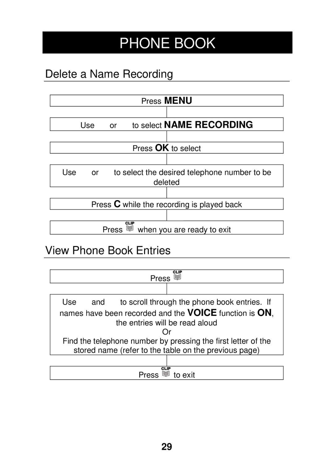 Geemarc CL320 manual Delete a Name Recording, View Phone Book Entries 