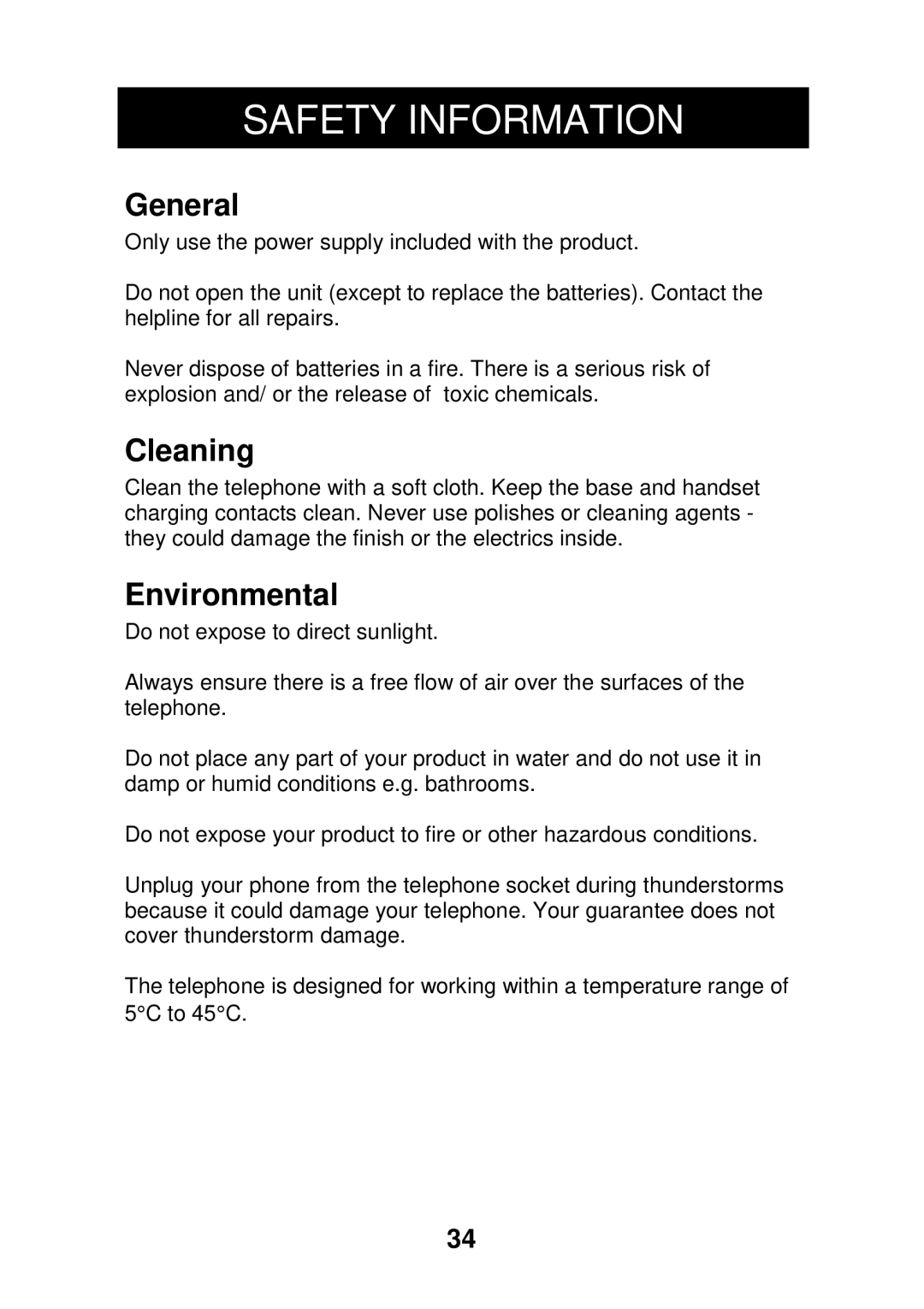 Geemarc CL320 manual Safety Information, General 