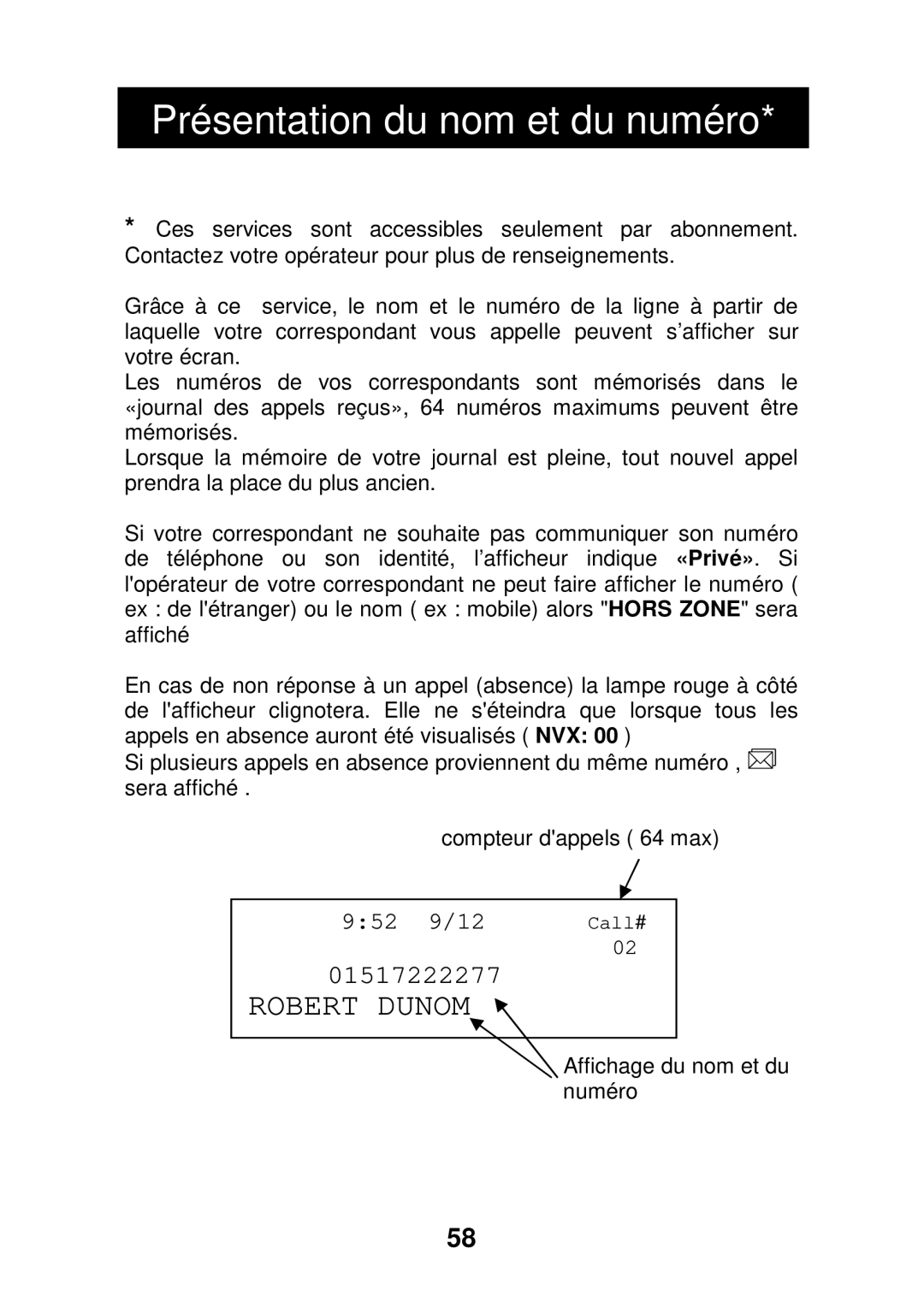 Geemarc CL320 manual Présentation du nom et du numéro 