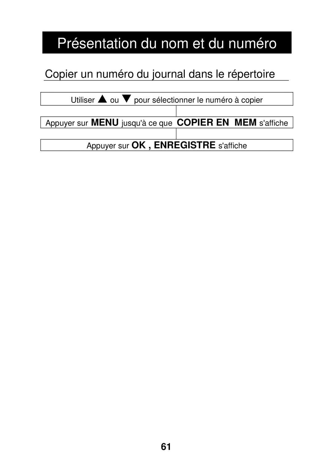 Geemarc CL320 manual Copier un numéro du journal dans le répertoire 