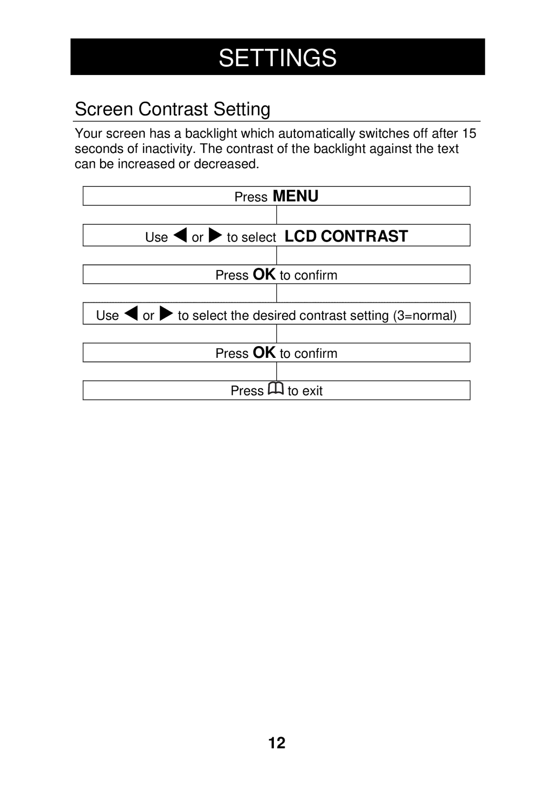 Geemarc CL330 manual Screen Contrast Setting 