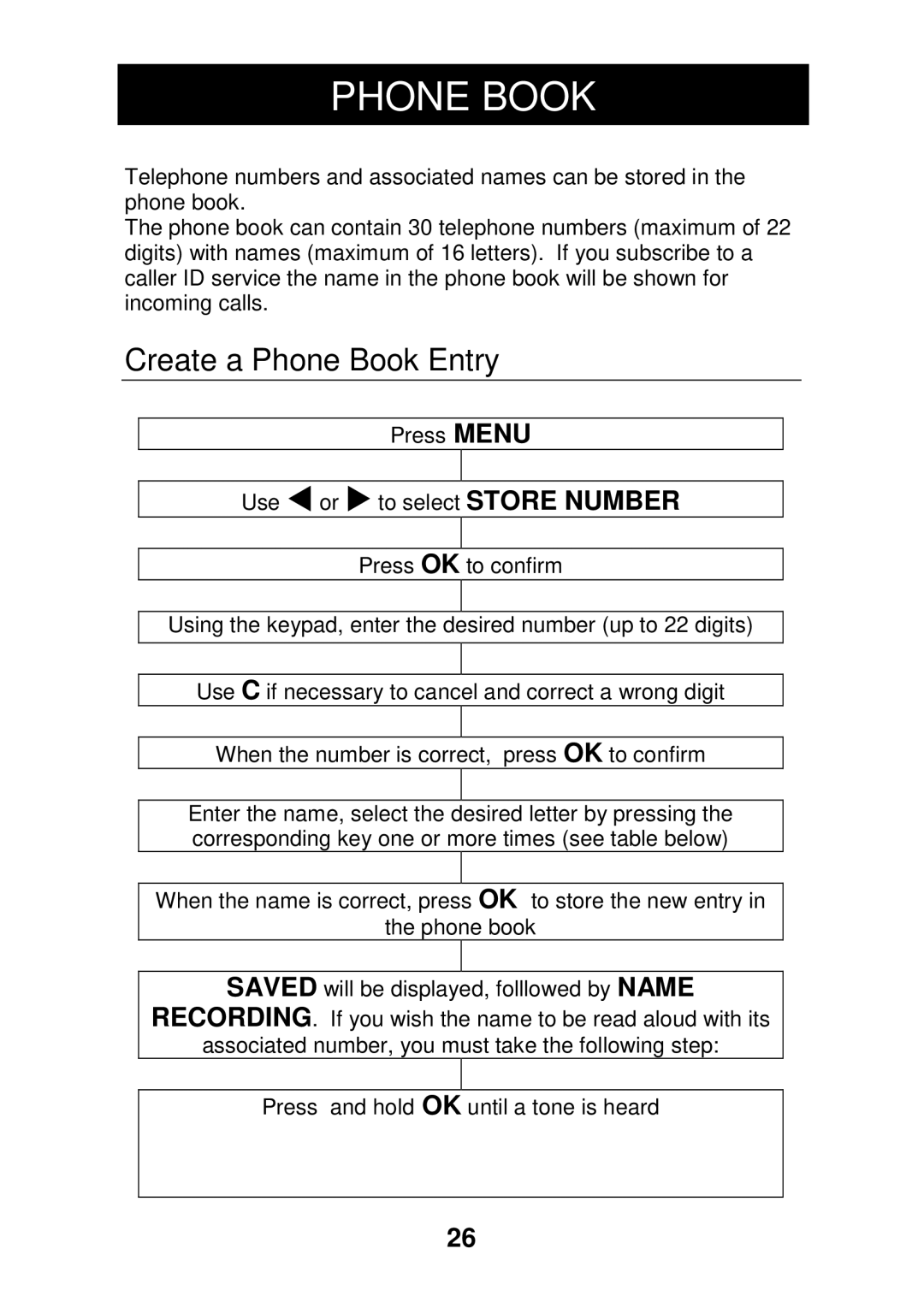 Geemarc CL330 manual Create a Phone Book Entry 