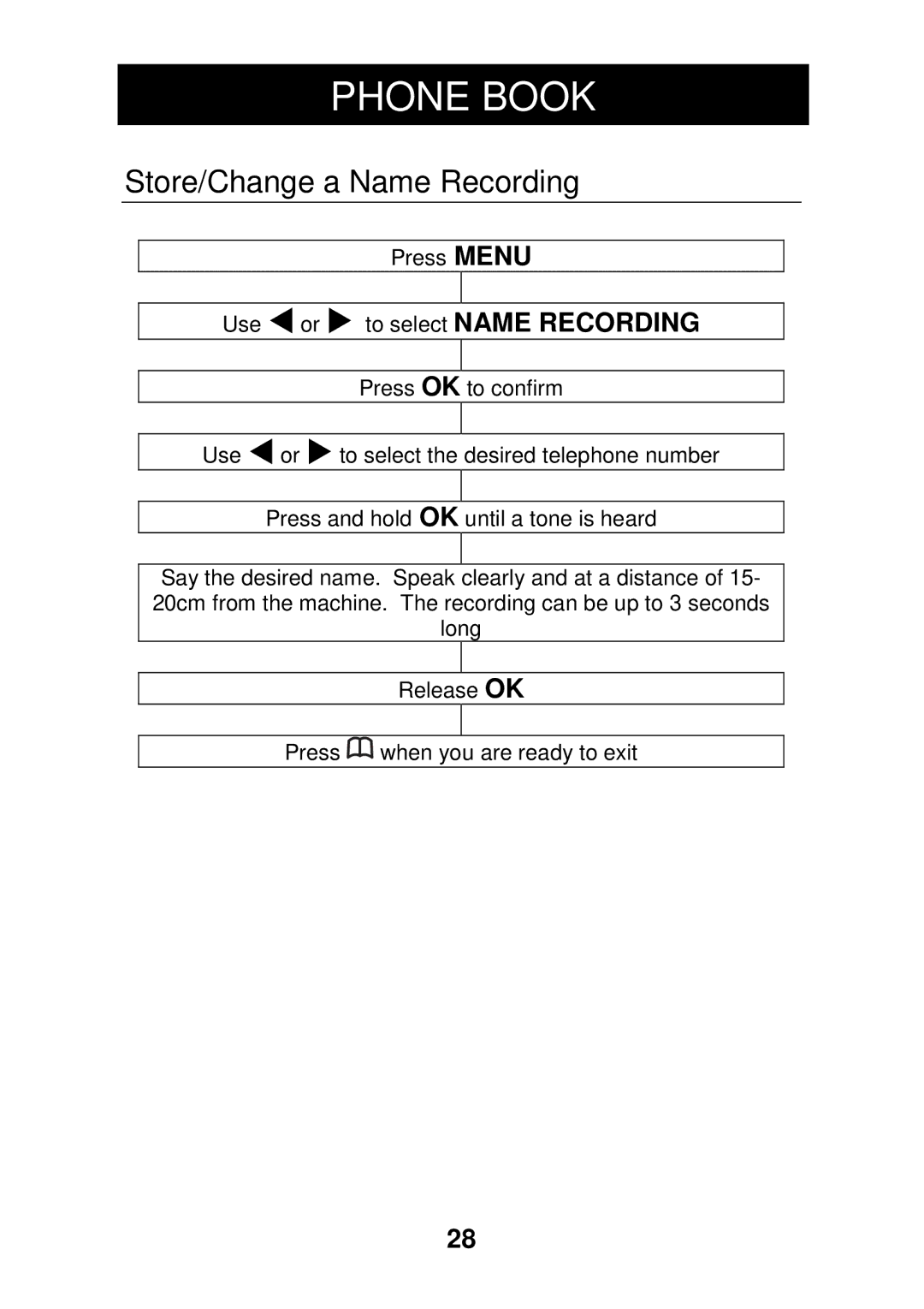 Geemarc CL330 manual Store/Change a Name Recording, To select Name Recording 