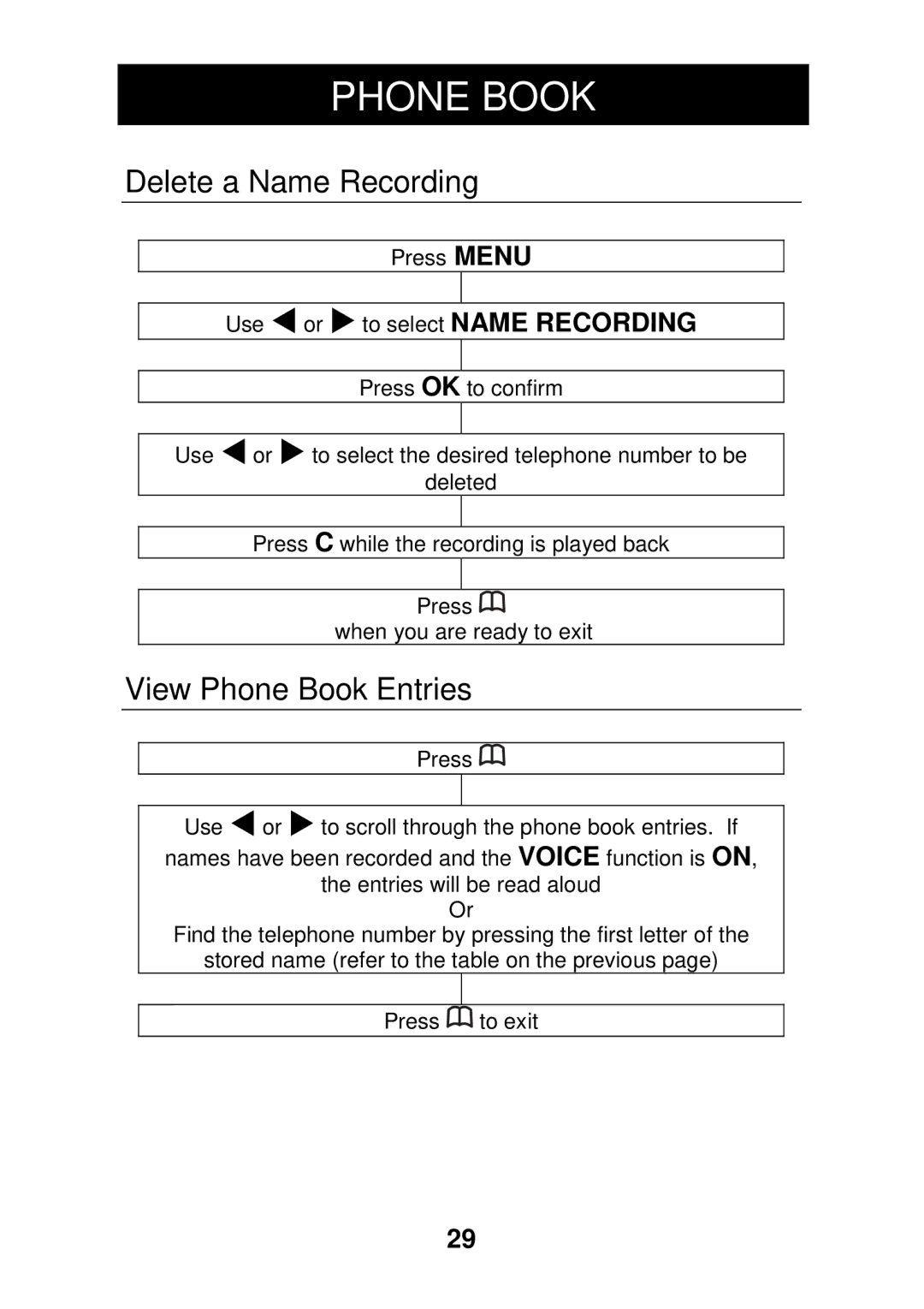 Geemarc CL330 manual Delete a Name Recording, View Phone Book Entries 