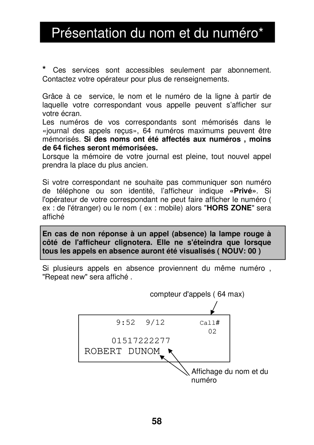 Geemarc CL330 manual Présentation du nom et du numéro 