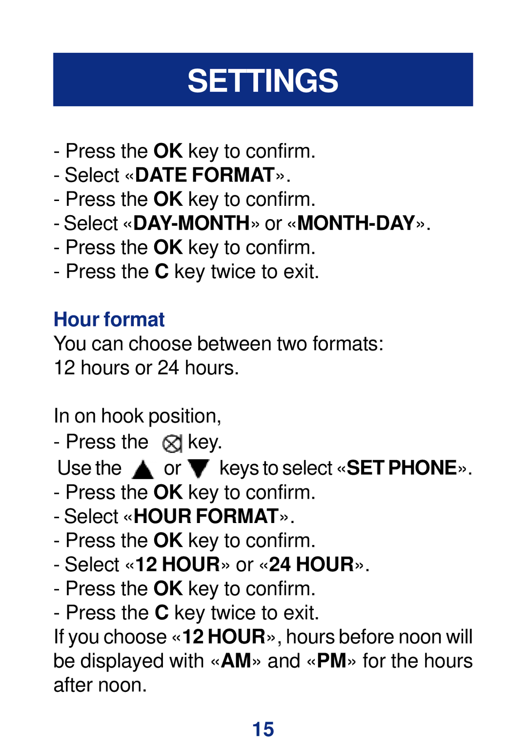 Geemarc CL400 manual Hour format 