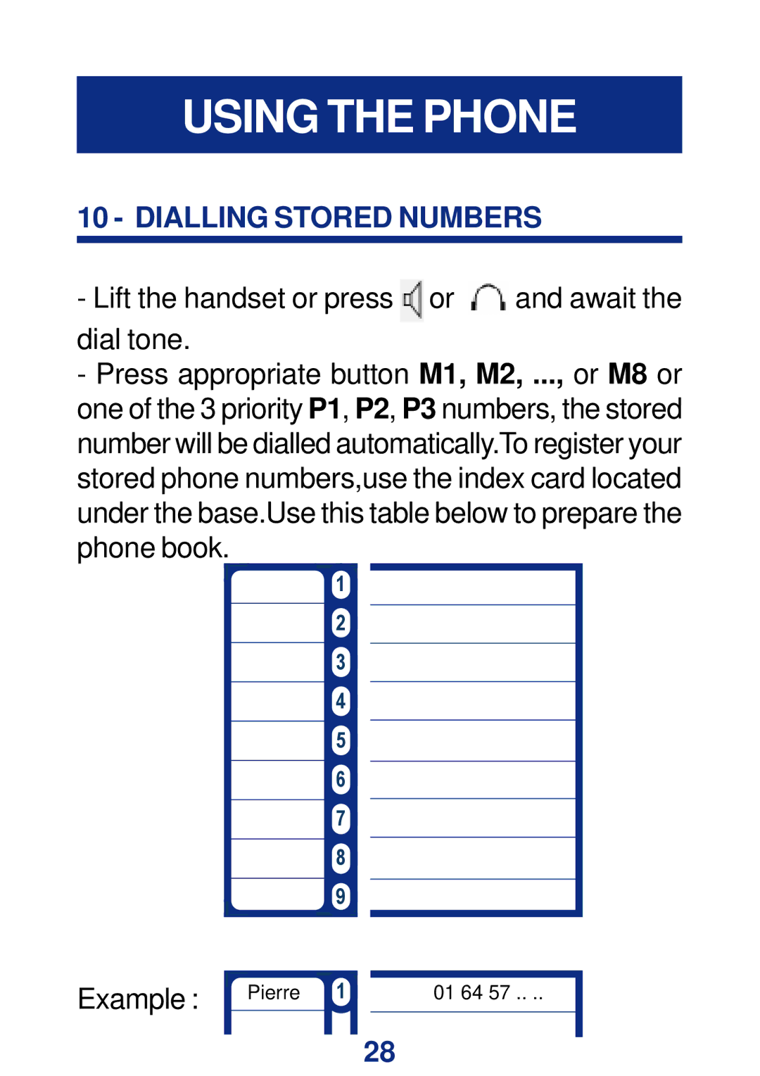 Geemarc CL400 manual Dialling Stored Numbers 