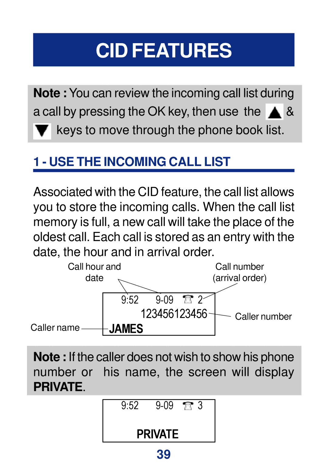 Geemarc CL400 manual CID Features, USE the Incoming Call List 